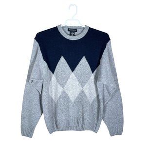 HATHAWAY PLATINUM Crewneck Argyle Sweater 100% Cashmere Made in Italy